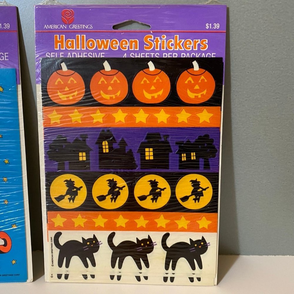 Vintage Halloween Stickers Pumpkins Cats American Greetings Gibson Hallmark - Picture 3 of 12